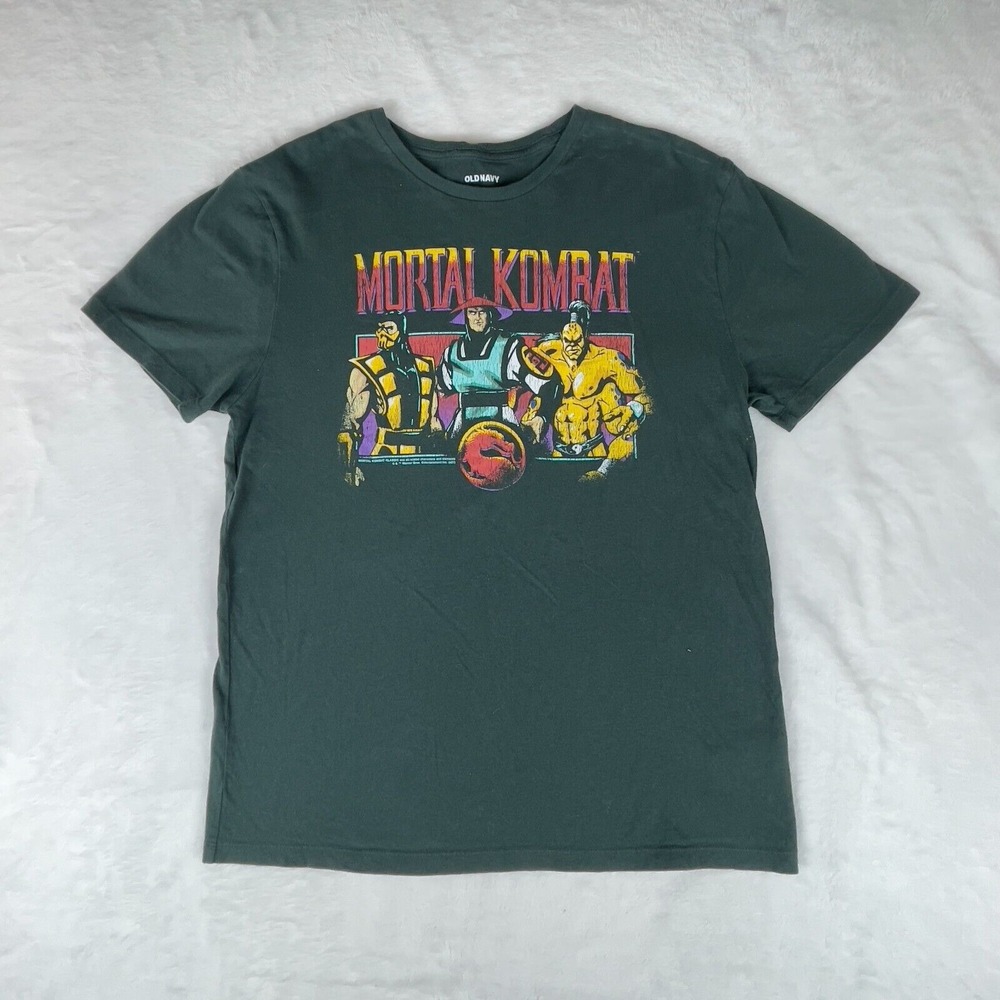 Old Navy Tee Shirt Mens Medium Green Knit Mortal Kombat Graphic Front Crew Neck